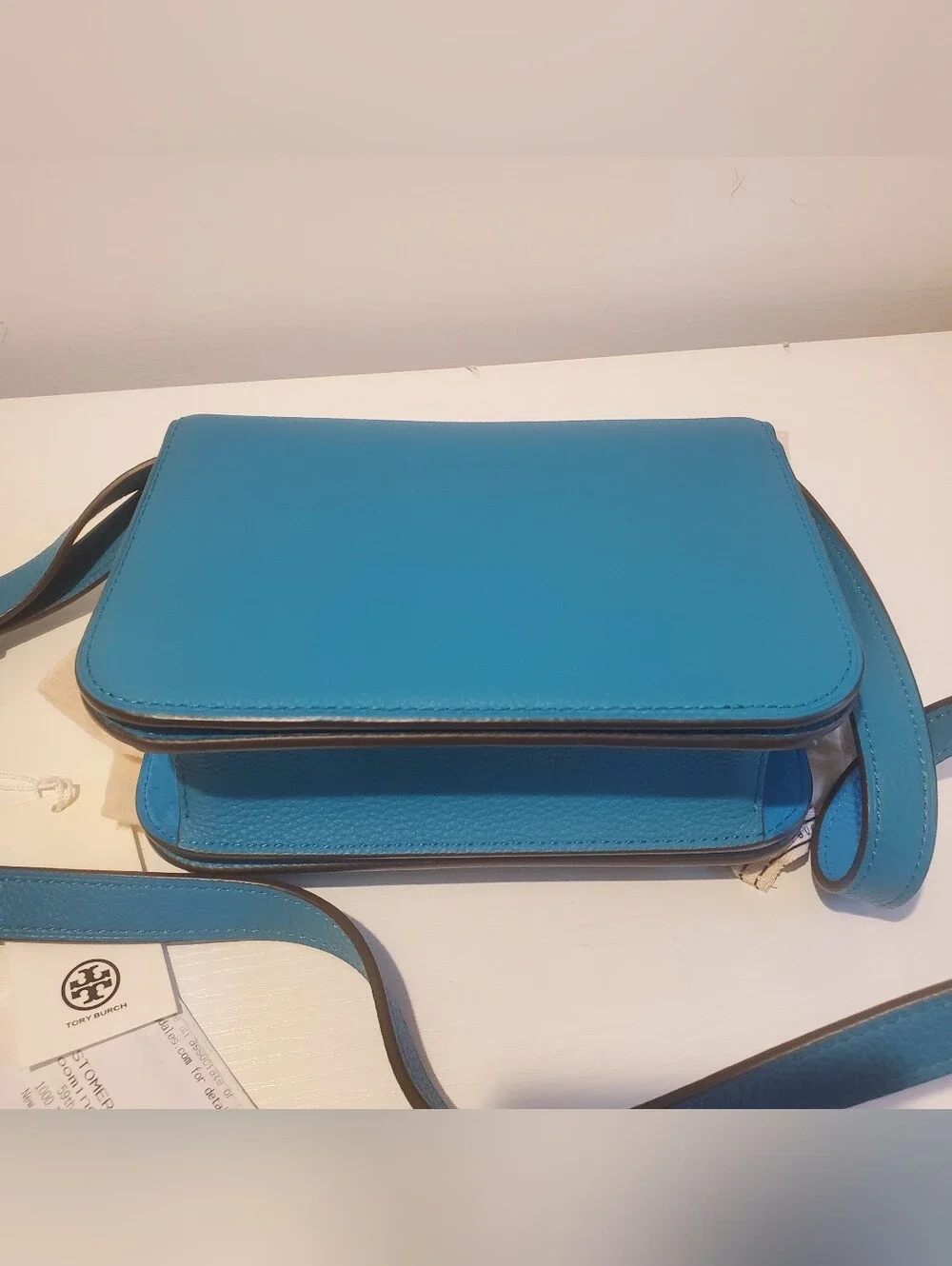 TORY BURCH small Blue Teal Pebbled Eleanor Convertible Shoulder Crossbody Bag